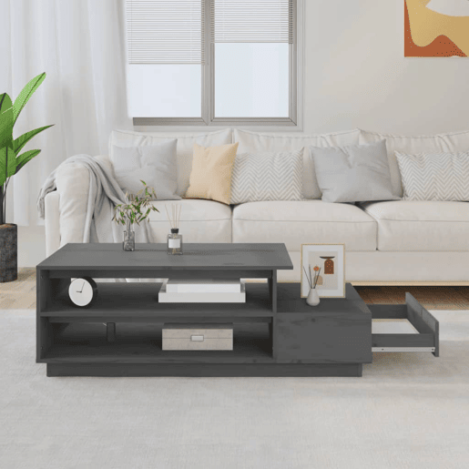 Mesa de Centro, Mesa baixa, 120x50x40,5 cm madeira de pinho maciça cinzento