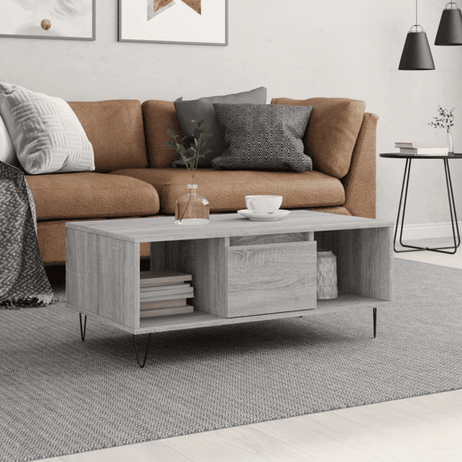 Mesa de Centro, Mesa baixa, 90x50x36,5 cm derivados madeira cinzento sonoma