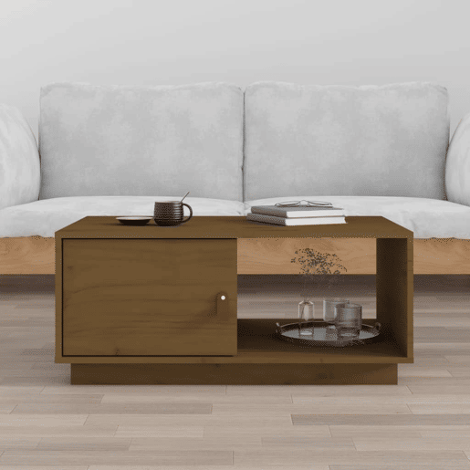 Mesa de Centro, Mesa baixa, 80x50x35,5 cm madeira pinho maciça castanho-mel