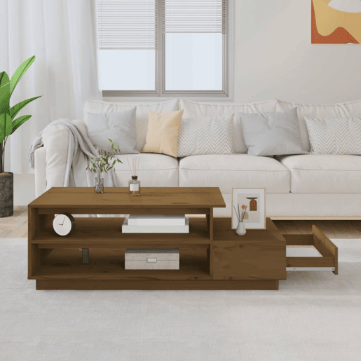 Mesa de Centro, Mesa baixa, 120x50x40,5cm madeira pinho maciça castanho mel
