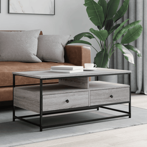 Mesa de Centro, Mesa baixa, 100x51x45cm derivados de madeira cinzento sonoma