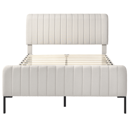 Cama individual estofada 160x200 - cabeceira ajustável, estrado incluído, estrutura em linho - Cinza-Bege