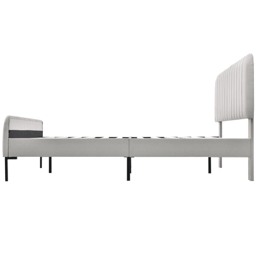 Cama individual estofada 160x200 - cabeceira ajustável, estrado incluído, estrutura em linho - Cinza-Bege