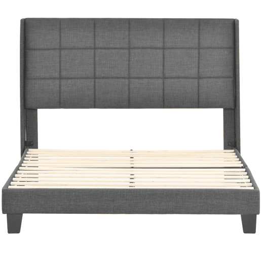 Cama Polsterbett 140x200cm - Com cabeceira acolchoada, com estrado - Cinza linho