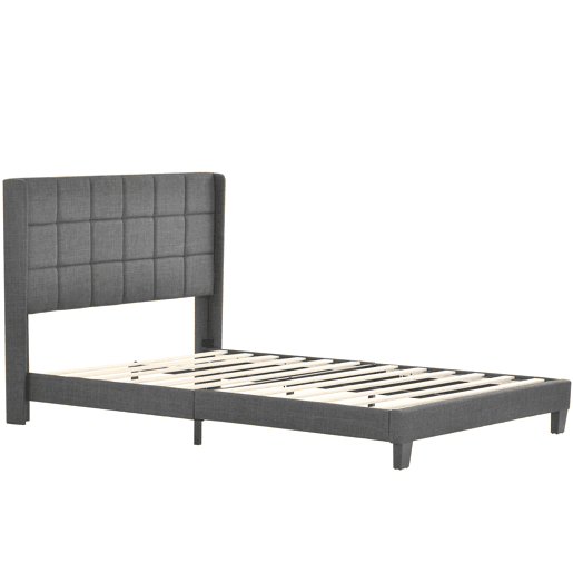 Cama Polsterbett 140x200cm - Com cabeceira acolchoada, com estrado - Cinza linho