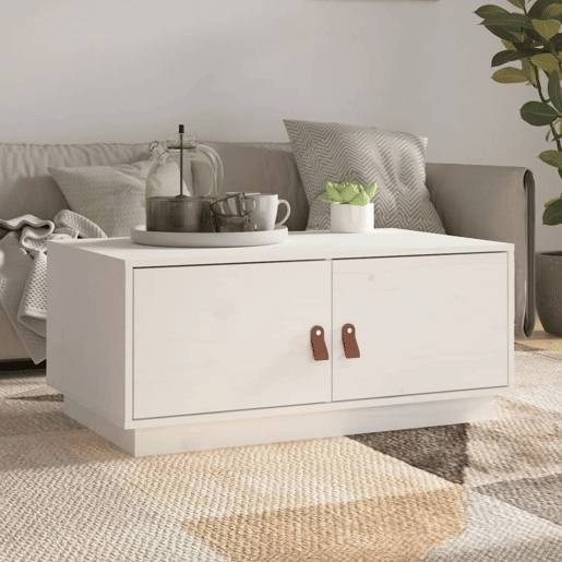 Mesa de Centro, Mesa baixa, 80x50x35 cm madeira de pinho maciça branco