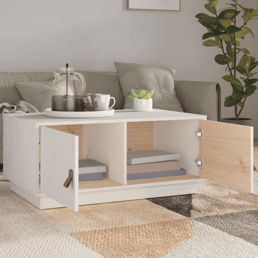 Mesa de Centro, Mesa baixa, 80x50x35 cm madeira de pinho maciça branco