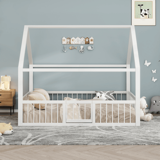 Cama metálica 140x200 cm - Estrutura de ferro, sem colchão, com adornos - Branco