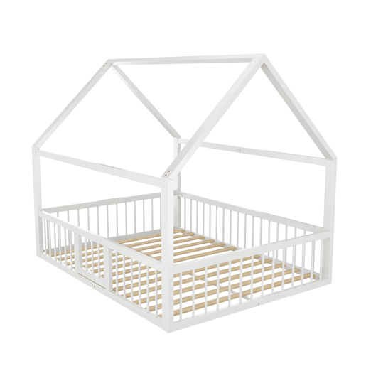 Cama metálica 140x200 cm - Estrutura de ferro, sem colchão, com adornos - Branco