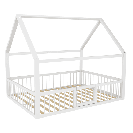 Cama metálica 140x200 cm - Estrutura de ferro, sem colchão, com adornos - Branco