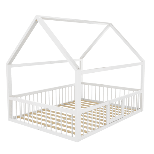 Cama metálica 140x200 cm - Estrutura de ferro, sem colchão, com adornos - Branco