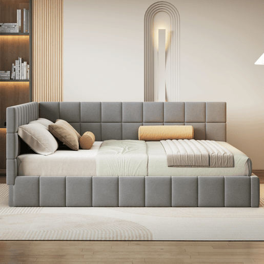Sofá-cama 160*200 - Multifuncional com estrado de ripas - Veludo cinzento