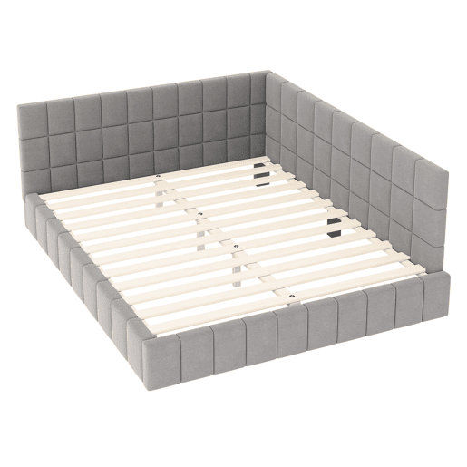 Sofá-cama 160*200 - Multifuncional com estrado de ripas - Veludo cinzento