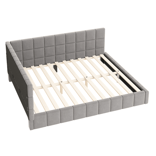 Sofá-cama 160*200 - Multifuncional com estrado de ripas - Veludo cinzento