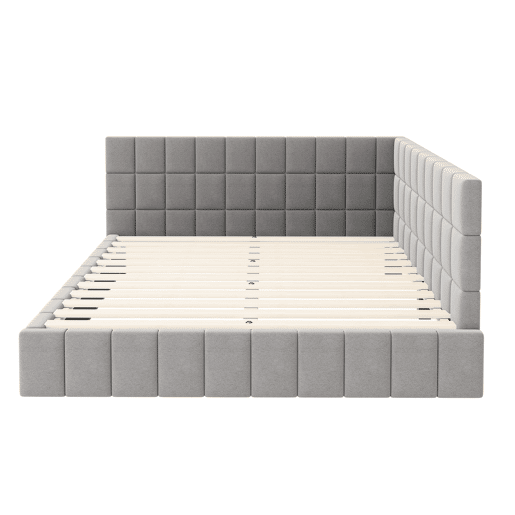 Sofá-cama 160*200 - Multifuncional com estrado de ripas - Veludo cinzento