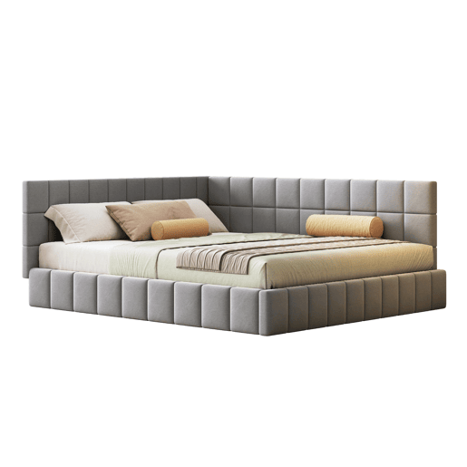 Sofá-cama 160*200 - Multifuncional com estrado de ripas - Veludo cinzento