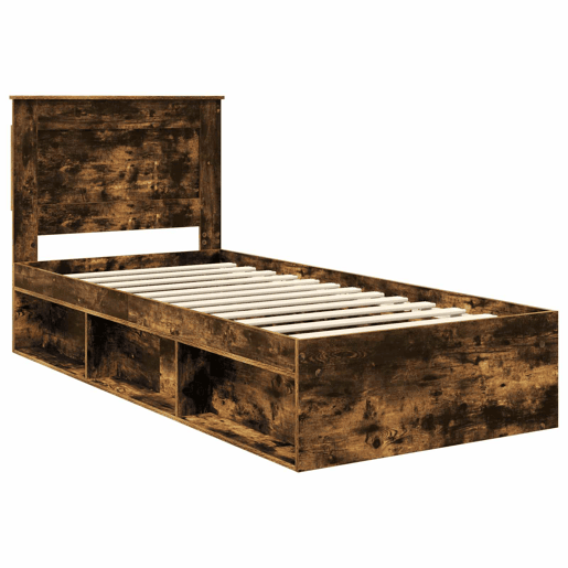 Estrutura de cama de solteiro para adultos com Cabeceira - Carvalho Defumado 100 x 200 cm
