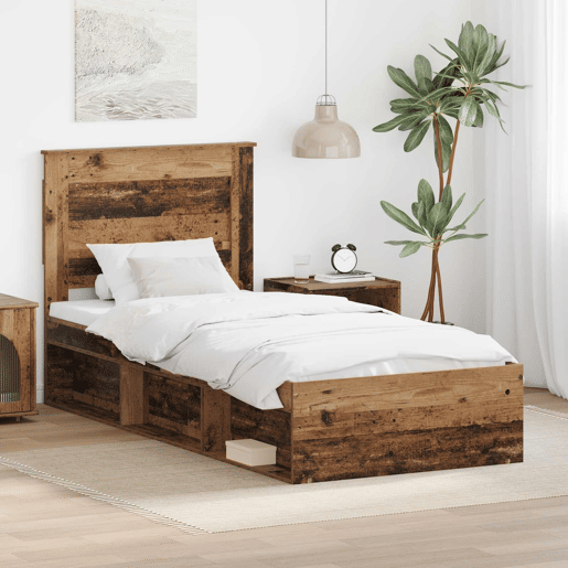 Estrutura de cama de solteiro para adultos com Cabeceira - Madeira antiga 100 x 200 cm