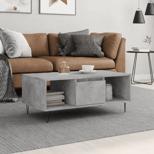 Mesa de Centro, Mesa baixa, 90x50x36,5 cm derivados madeira cinzento cimento