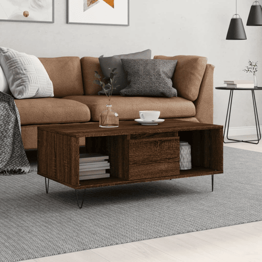 Mesa de Centro, Mesa baixa, 90x50x36,5cm derivados madeira carvalho castanho