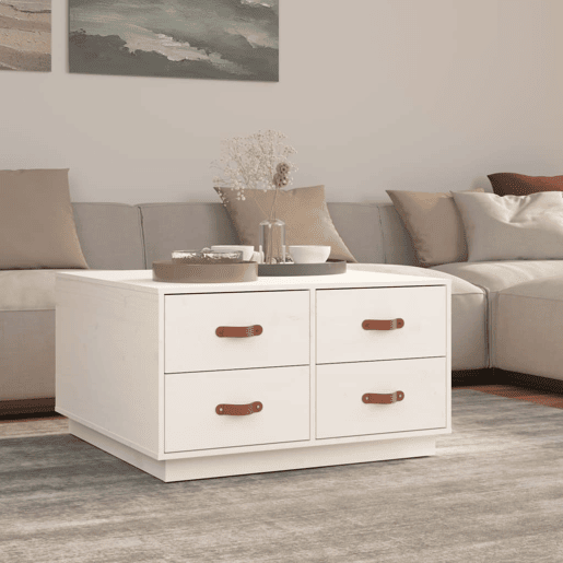 Mesa de Centro, Mesa baixa, 80x80x45 cm pinho maciço branco