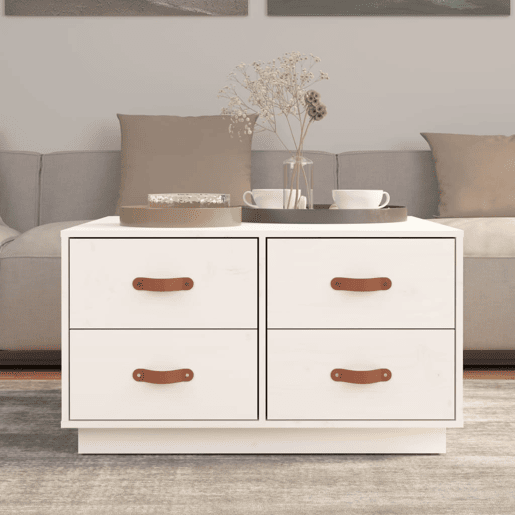 Mesa de Centro, Mesa baixa, 80x80x45 cm pinho maciço branco