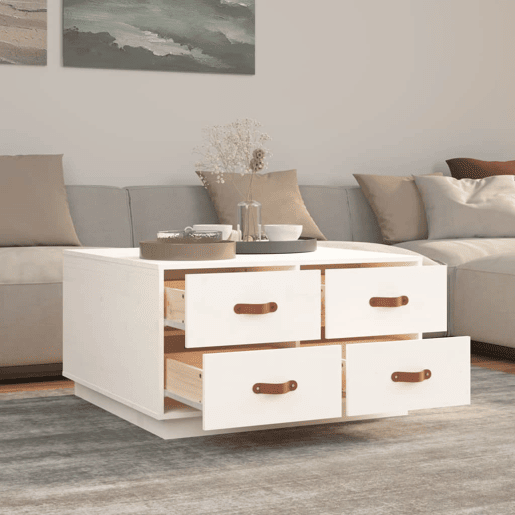 Mesa de Centro, Mesa baixa, 80x80x45 cm pinho maciço branco