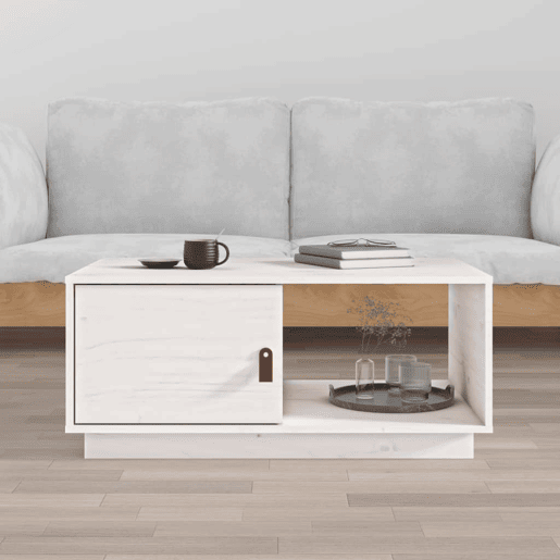 Mesa de Centro, Mesa baixa, 80x80x35,5 cm madeira de pinho maciça branco