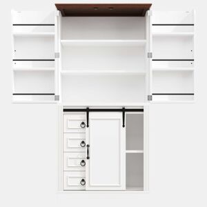 Armário alto de cozinha - sistema anti-tombamento, prateleira lateral para snacks, fecho suave Soft-Close, 4 gavetas, prateleiras ajustáveis, puxador com design exclusivo - branco