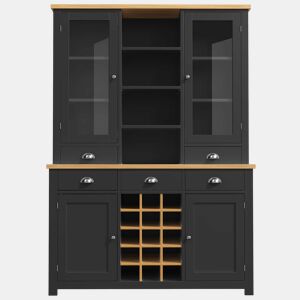 Armário alto multifuncional para casa, sem dimensões específicas - sistema anti-tombamento, porta de vidro, puxadores metálicos, função de fecho suave, prateleira para garrafas extraível - Preto
