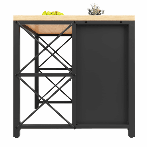 Ilha de cozinha com balcão - LED, mesa alta de bar, bancada com textura de madeira, mesa de café multifuncional, pés ajustáveis - Preto