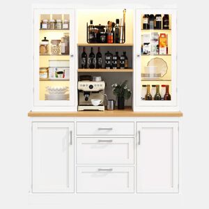 Armário de cozinha 185 x 140 x 40 cm - iluminação LED com controlo por aplicação, 3 gavetas, bancada, prateleiras ajustáveis - branco