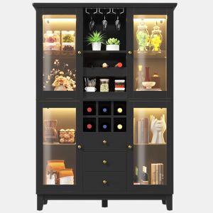 Adega 180,5 x 120 x 40 cm - iluminação LED controlada por aplicação, 3 gavetas, suporte para copos e garrafas - preto