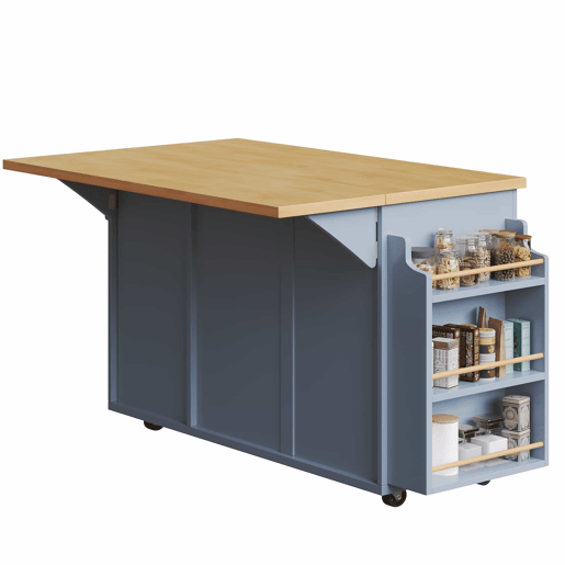 Carrinho de cozinha ergonómico sem dimensões específicas - com gavetas, porta-garrafas extraível, prateleira lateral para snacks e espaço para cesto do lixo - Azul