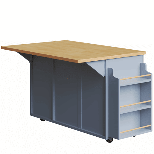 Carrinho de cozinha ergonómico sem dimensões específicas - com gavetas, porta-garrafas extraível, prateleira lateral para snacks e espaço para cesto do lixo - Azul