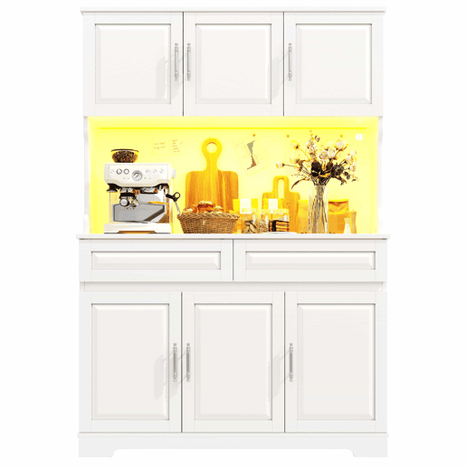 Armário de cozinha alto 108 x 40 x 180 cm - controlo por aplicação, prateleiras ajustáveis, amplo espaço de arrumação, superfície de trabalho, iluminação LED - branco
