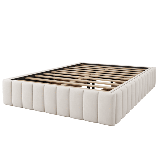 Cama estofada 140x200cm em veludo sem cabeceira - com gavetas e estrado de molas - Bege