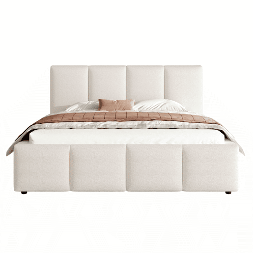 Cama estofada 160 x 200 cm - com base de lâminas e cabeceira acolchoada Bouclé - bege