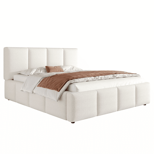 Cama estofada 160 x 200 cm - com base de lâminas e cabeceira acolchoada Bouclé - bege