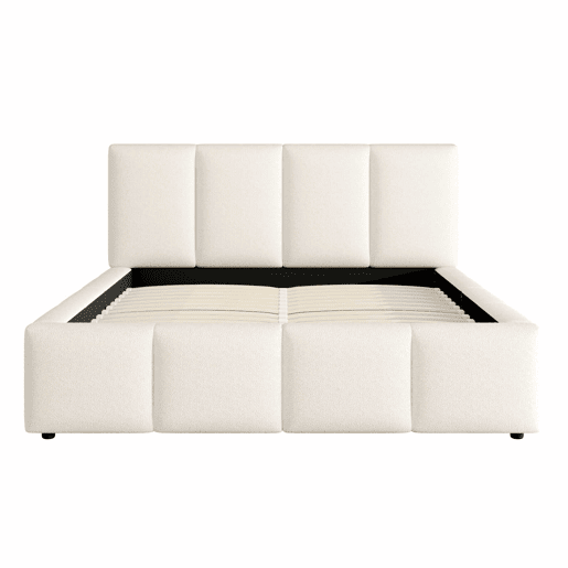 Cama estofada 160 x 200 cm - com base de lâminas e cabeceira acolchoada Bouclé - bege