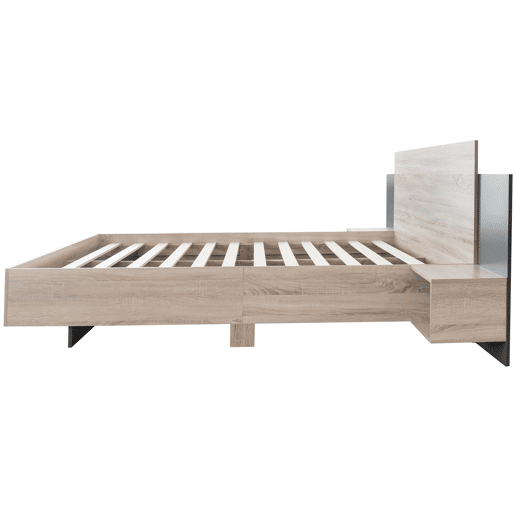 Cama de casal 160x200 cm - Com 2 mesas de cabeceira, estrutura em madeira, cor carvalho Sonomacinza escuro