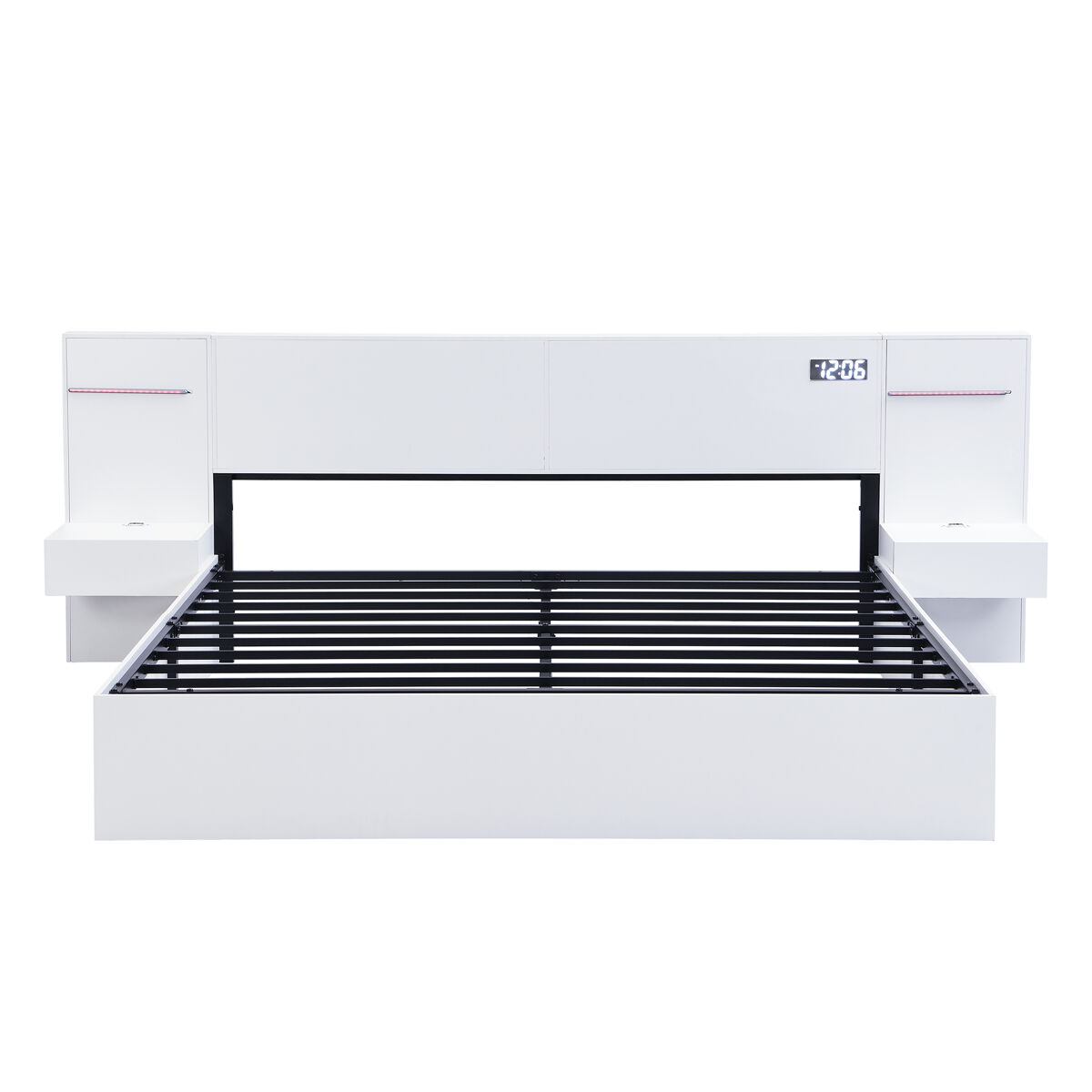 Cama doble 180x200cm - con usb, reloj electrónico, altavoces bluetooth, luz led y 2 mesitas de noche - blanco