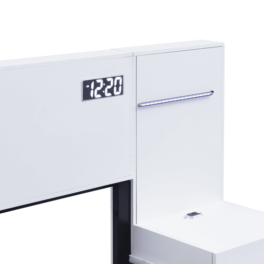 Cama de casal 180x200cm - com USB, relógio eletrónico, altifalantes Bluetooth, luz LED e 2 mesas de cabeceira - Branco