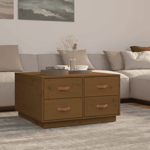 Mesa de Centro, Mesa baixa, 80x80x45 cm pinho maciço castanho mel