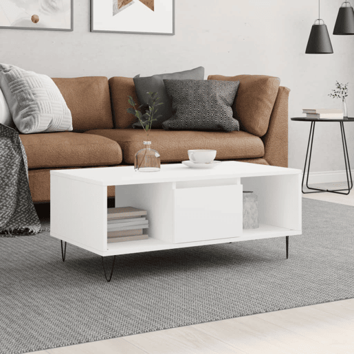 Mesa de Centro, Mesa baixa, 90x50x36,5 cm derivados de madeira branco