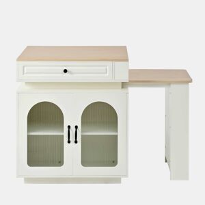 Ilha de cozinha com rodízios - mesa extensível com iluminação LED, balcão com tomadas, multifuncional como ilha, aparador ou balcão - Branco