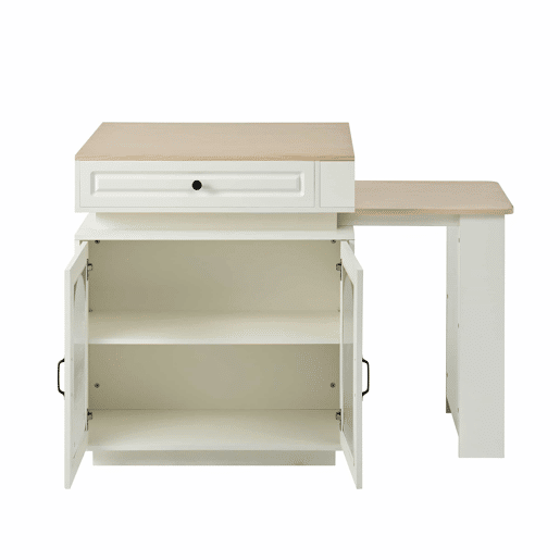 Ilha de cozinha com rodízios - mesa extensível com iluminação LED, balcão com tomadas, multifuncional como ilha, aparador ou balcão - Branco