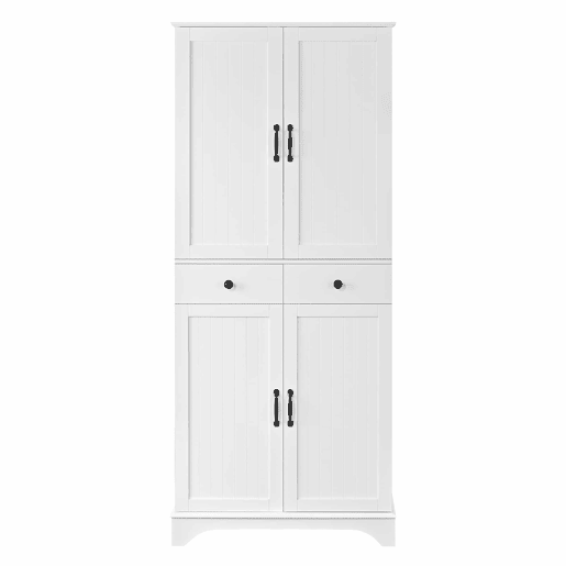 Armário alto multifuncional - prateleiras ajustáveis e gavetas - portas tipo frigorífico - Branco