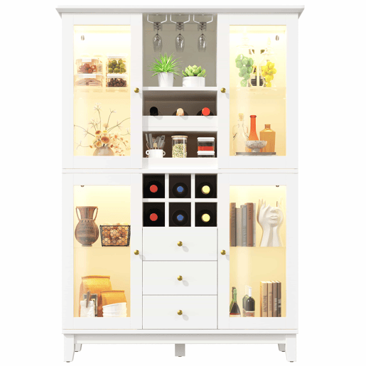 Adega 180,5 x 120 x 40 cm - iluminação LED controlada por aplicação, 3 gavetas, suporte para copos e garrafas - branco