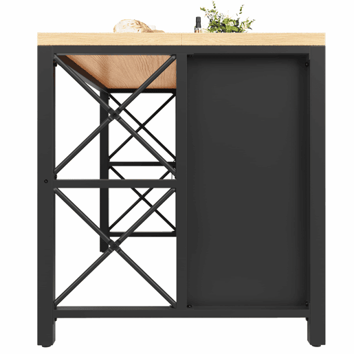 Ilha de cozinha 150 x 80 x 90 cm - design industrial, 3 gavetas, portas de vidro, iluminação, pés ajustáveis - PretoNatural Ilha de cozinha 150 x 80 x 90 cm - design industrial, 3 gavetas, portas de vidro, iluminação, pés ajustáveis - PretoNatural
